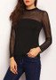 Black Striped Patchwork Grenadine Round Neck Long Sleeve T-Shirt