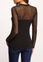 Black Striped Patchwork Grenadine Round Neck Long Sleeve T-Shirt