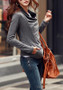 Grey-Black Patchwork Zipper Turn-Down Collar Long Sleeve Trendy Fashion Coat