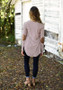 Red-White Striped Patchwork Irregular Long Sleeve Round Neck Casual T-Shirt