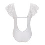 White Patchwork Lace Cut Out Backless V-neck Swimwear