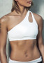 White Plain Asymmetric Shoulder Sashes Cut Out Sports Vest
