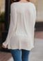 White Flowers Pattern Plunging Neckline Fashion Knit T-Shirt