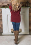 Burgundy Plaid Print Draped Cowl Neck Long Sleeve Casual T-Shirt