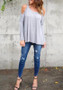 Light Grey Irregular Cut Out Round Neck Long Sleeve T-Shirt