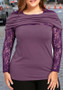 Purple Patchwork Irregular Lace Multi-functional Plus Size Long Sleeve T-Shirt