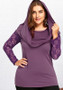 Purple Patchwork Irregular Lace Multi-functional Plus Size Long Sleeve T-Shirt