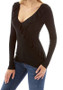 Black Ruffle V-neck Long Sleeve Fashion T-Shirt