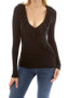 Black Ruffle V-neck Long Sleeve Fashion T-Shirt