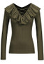 Green Cross Ruffle Cut Out V-neck Long Sleeve Fashion T-Shirt