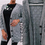 Grey Single Breasted Pockets V-neck Long Sleeve Casual Cardigan Sweater