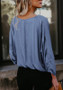 Blue Single Breasted V-neck Long Sleeve Fashion T-Shirt