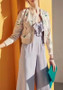 Beige-Green Floral Patchwork Embroidery Zipper Pockets Long Sleeve Coat