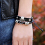 Leather Skull Charm Bracelet