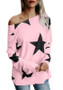 Pink Galaxy Print Asymmetric Shoulder Fashion T-Shirt