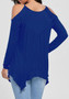 Blue Patchwork Irregular Long Sleeve Casual T-Shirt