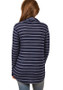 Navy Blue Striped Drawstring Long Sleeve Cowl Neck Oversized Casual T-Shirt