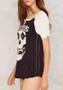 Black-White Skull Monogram Print Hollow-out Backless Short Sleeve Casual T-Shirt