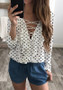 White Drawstring V-neck Long Sleeve Fashion Blouse