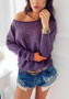 Purple Patchwork Rhinestone Asymmetric Shoulder Long Sleeve Fashion T-Shirt