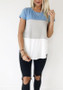 Light Blue Patchwork Striped Round Neck Short Sleeve Casual T-Shirt