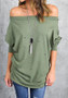 Green Cut Out Boat Neck Long Sleeve Fashion T-Shirt