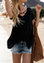 Black Cut Out V-neck Short Sleeve Casual T-Shirt