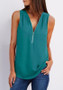 Blue Zipper V-neck Office Worker/Daily Casual Going out Blouse