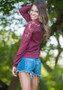 Purple Patchwork Lace Round Neck Long Sleeve Casual T-Shirt