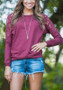 Purple Patchwork Lace Round Neck Long Sleeve Casual T-Shirt