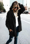 Black Pockets Zipper Fur Hooded Long Sleeve Casual Coat