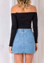 Black Bandeau Backless Off Shoulder Long Sleeve Fashion T-Shirt