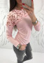 Pink Patchwork Lace Cut Out Round Neck Fashion T-Shirt
