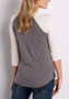 Grey Patchwork Bear Print Round Neck Long Sleeve Fashion T-Shirt