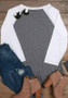 Grey Patchwork Bear Print Round Neck Long Sleeve Fashion T-Shirt