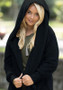 Black Plain Pockets Hooded No Button Casual Coat