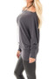 Grey Irregular Off Shoulder Round Neck Long Sleeve T-Shirt