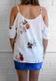 White Floral Cut Out Condole Belt Plunging Neckline Fashion T-Shirt