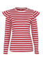 Red White Stripe Print Round Neck Long Sleeve Casual T-Shirt