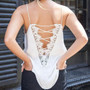 White Patchwork Lace Cut Out Spaghetti Strap off-shoulder Vest