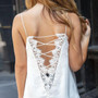 White Patchwork Lace Cut Out Spaghetti Strap off-shoulder Vest