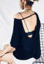 Black Cut Out Backless One-shoulder Short Sleeve Oversized Casual T-Shirt