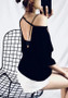 Black Cut Out Backless One-shoulder Short Sleeve Oversized Casual T-Shirt