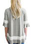 Grey White Patchwork Round Neck 3/4 Sleeve Loose Casual T-Shirt