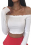 White Bandeau Backless Off Shoulder Long Sleeve Fashion T-Shirt