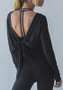 Black Irregular Backless Round Neck Long Sleeve Fashion T-Shirt