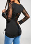 Black Patchwork Lace Drawstring Round Neck Long Sleeve T-Shirt