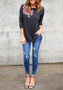 Black Flowers Embroidery Round Neck Long Sleeve Oversized Casual T-Shirt