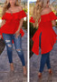 Red Ruffle Irregular Slit Swallowtail Peplum Off Shoulder Backless Elegant Blouse