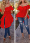 Red Ruffle Irregular Slit Swallowtail Peplum Off Shoulder Backless Elegant Blouse